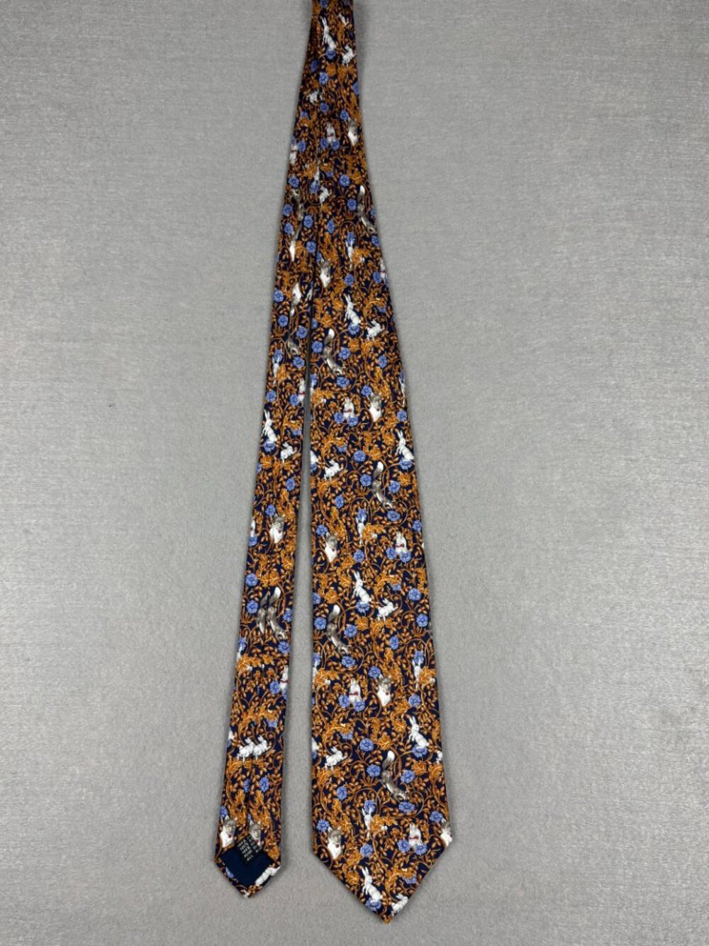 Kieselstein-Cord Fox Rabbit Woodland Silk Tie Made Italy Navy 3.5" Luxury - Picture 6 of 10
